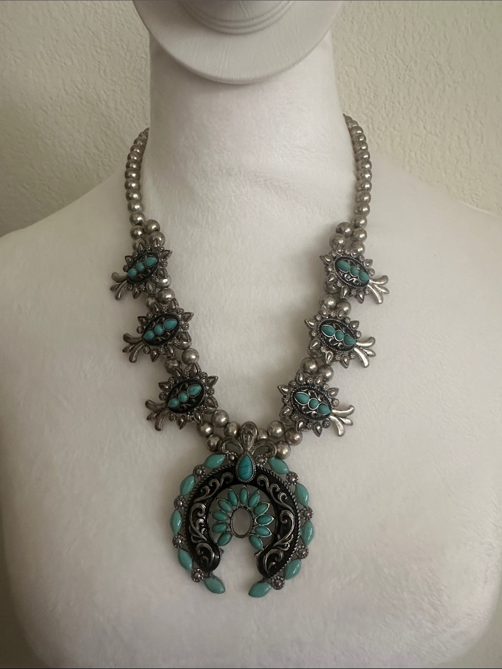 Turquoise Silver Statement Necklace - Women Jewelry